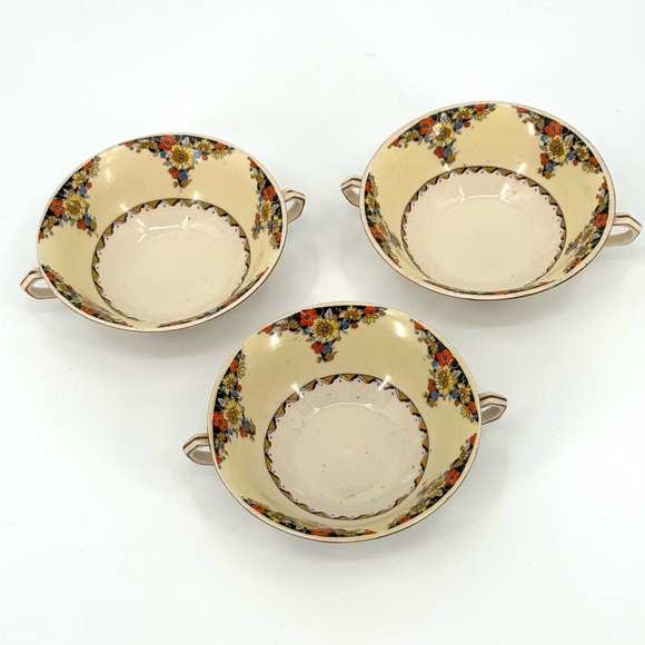 VTG Set-of-3 John Maddock Minerva Plaza Porcelain Dual Handel Soup Bowls - Picture 3 of 11